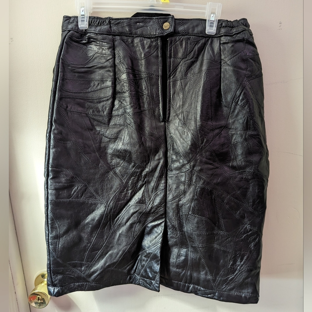 Real leather black skirt